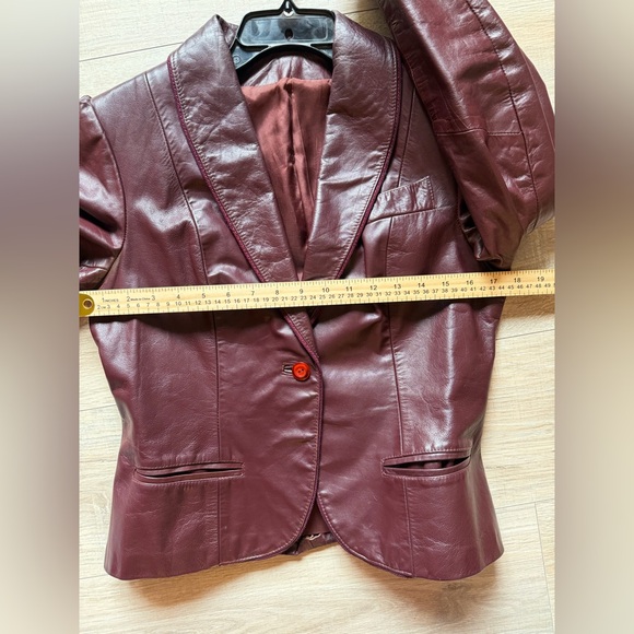 Burgundy Genuine Leather Blazer Jacket Women’s Fitted Single Button Vintage - Picture 9 of 10